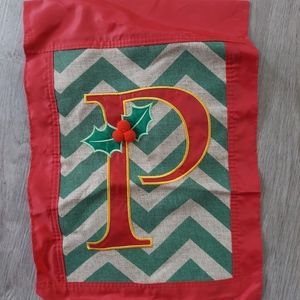 Mini Garden flag "P" perfect for Christmas with 3d holly berries